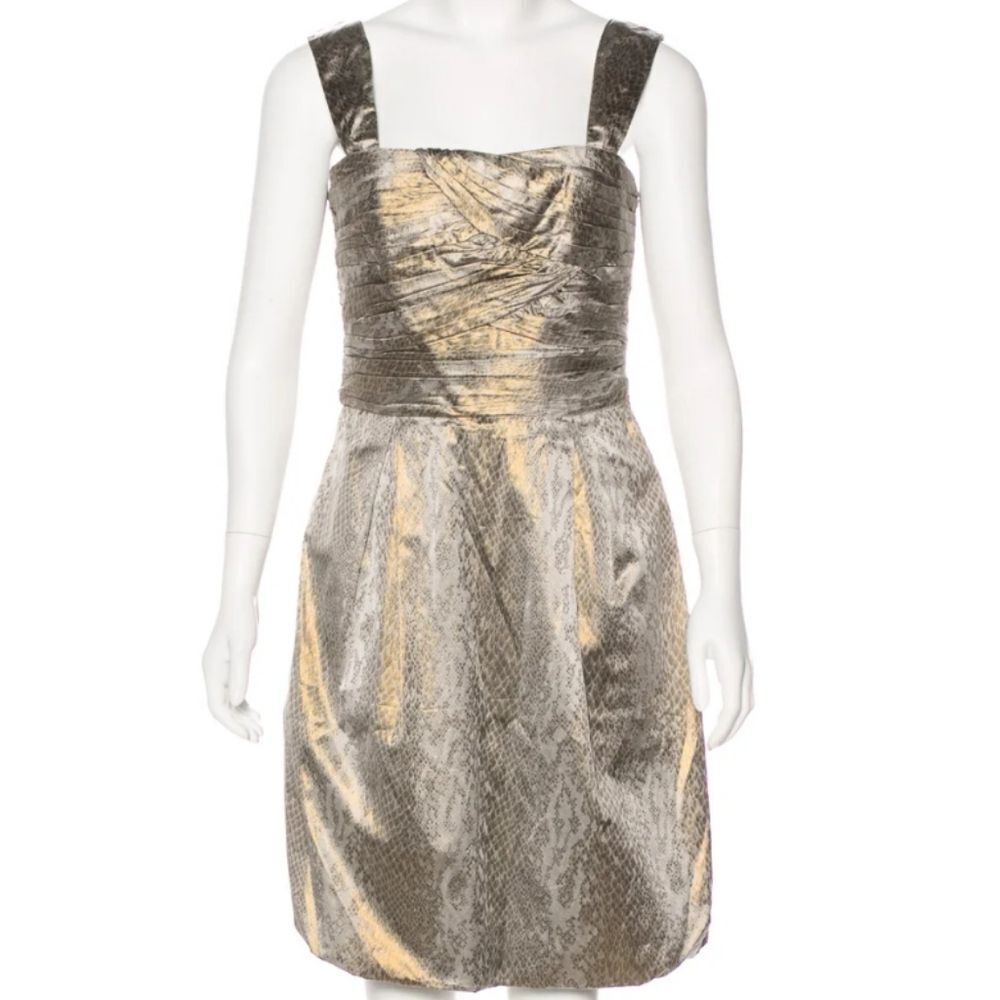 Diane von Furstenberg Metallic Reptile Print Satin Cocktail Dress Size 6 Medium